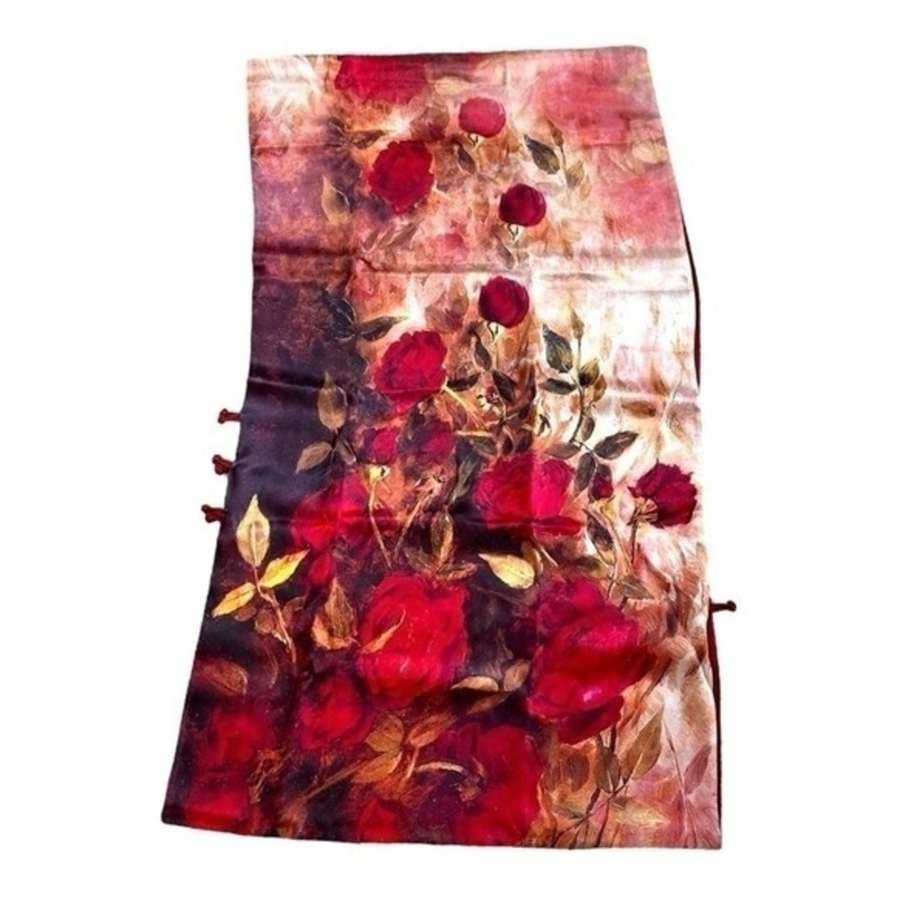 ASILK Red Watercolor Floral Mulberry Silk Scarf Wrap Cover Up NWT